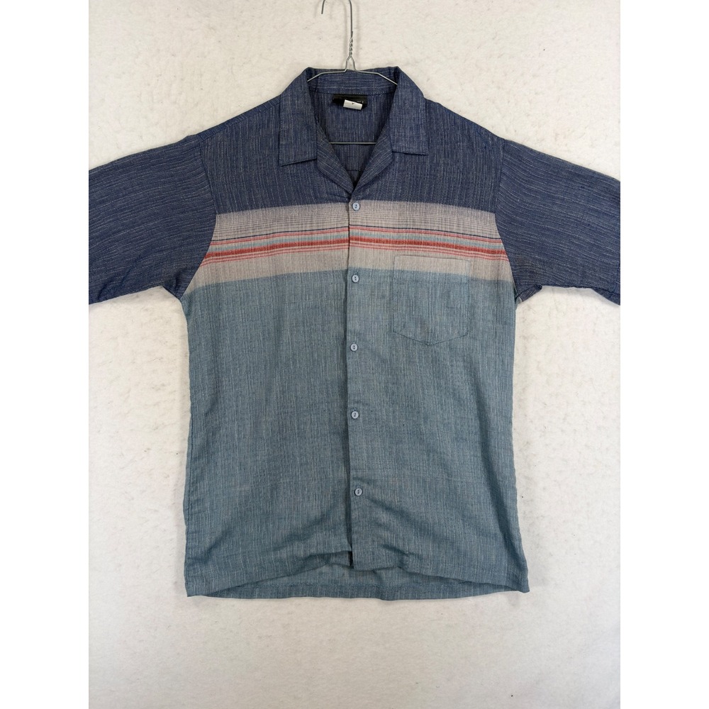 Vintage Triumph of California Mens Medium Blue Striped Paper Thin Camp Shirt 70s